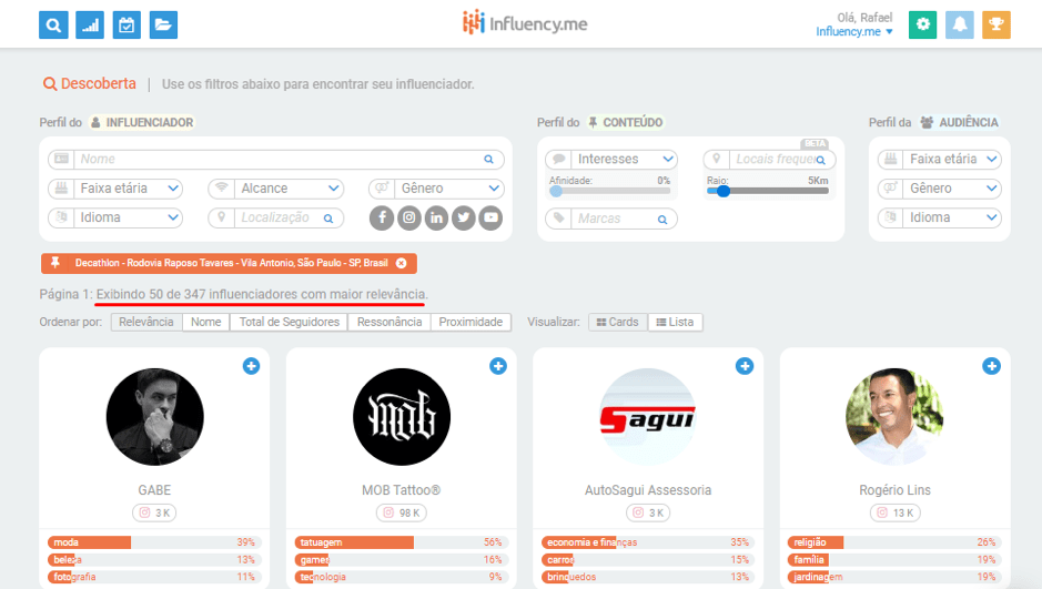 encontrar influenciadores por localidade